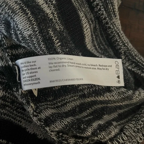 Eileen Fisher 100% linen striped dropped sleeve sweater grey black size large - Picture 10 of 12